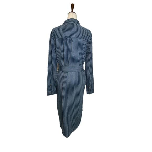 Anthropologie Bellamy Womens 8 Striped Roll Tab Sleeves Midi Shirtdress Belted - Picture 4 of 8